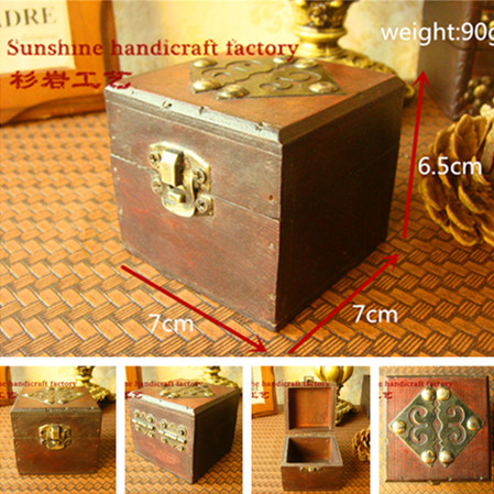 1pc 7 * 7 * 6.5cm ,  ̽  ڿ    ο Ƽ     /1pc 7*7*6.5cm Chinese new vintage wooden box ring box storage for jewelry, neck